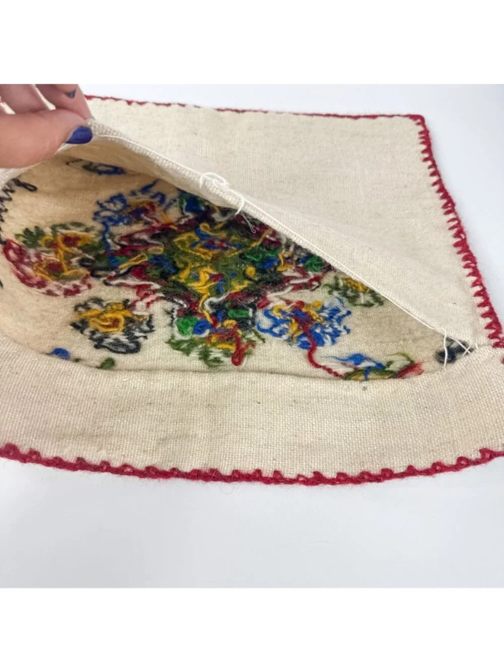 Hand Embroidered Alpaca Peruvian Wool Decorative Pillow Cover 17 x 15 Tribal